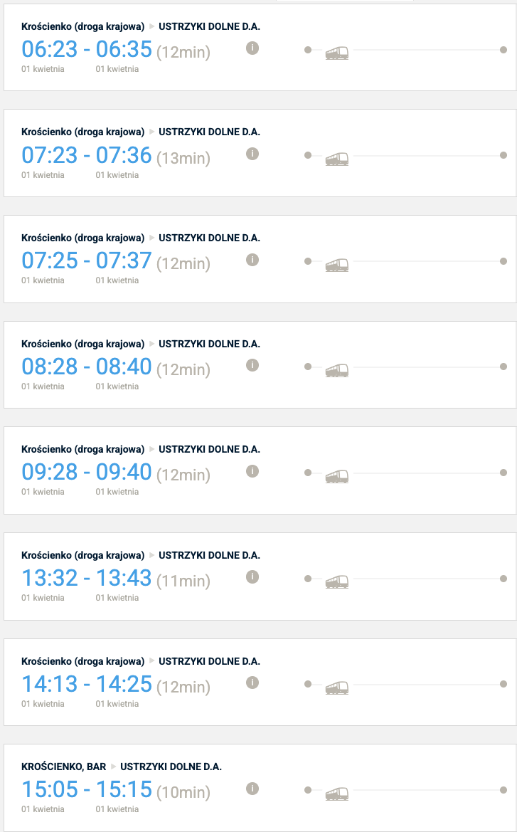 Rozkład autobusów Krościenko – Ustrzyki Dolne